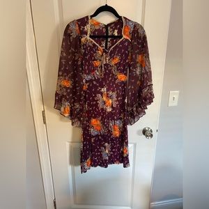Vintage purple floral dress with bell sleeves